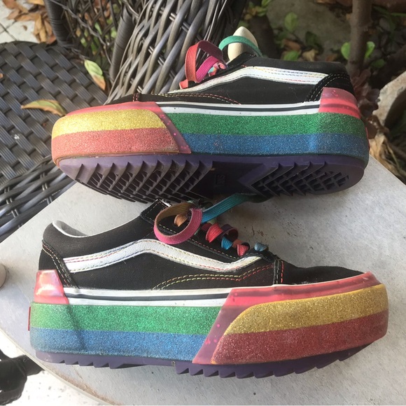 VANS stacked black and rainbow glitter platform US Women's 5 - Picture 3 of 8